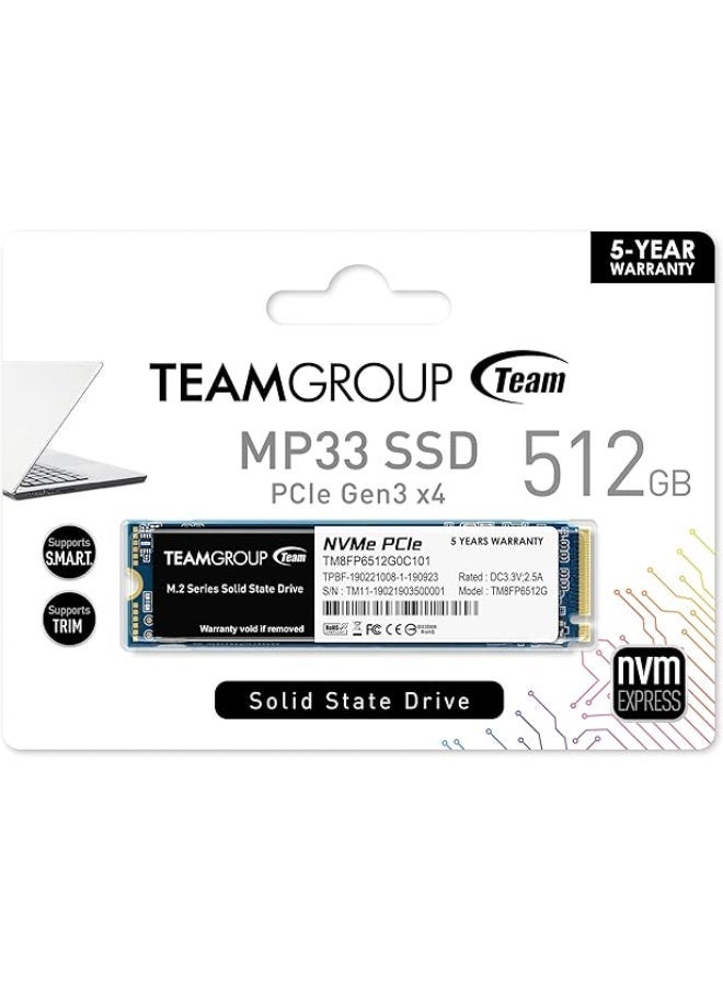 تيم جروب محرك أقراص الحالة الصلبة الداخلي TEAMGROUP MP33 بسعة 512 جيجابايت، ذاكرة تخزين مؤقتة SLC، تقنية 3DNAND TLC، NVMe PCIe Gen3x4 M.2 2280، سرعة قراءة/كتابة تصل إلى 1700/1400 ميجابايت/ثانية، متوافق مع أجهزة الكمبيوتر المحمولة والمكتبية، TM8FP6512G0C101 - Image 3